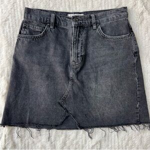 We The Free Black Denim Mini Skirt  Raw Hem Distressed  size 27